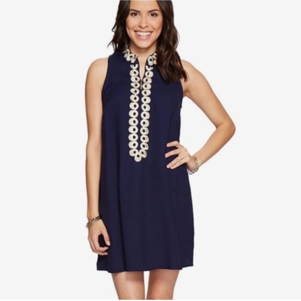 Lilly Pulitzer Women’s Jane navy shift dress size 4. Good used condition. Read!